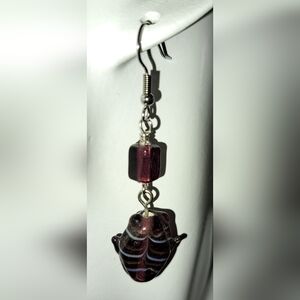 Elegant Purple Lampwork Glass Bead Earrings in Stainless Steel